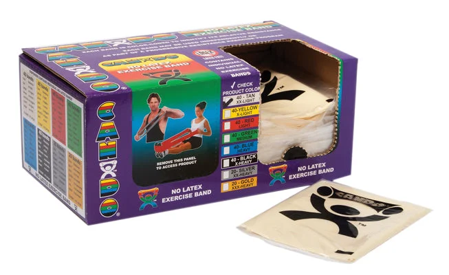 CanDo Latex Free Exercise Band – box of 40, 4′ length – Tan – xx-light – 10-5640