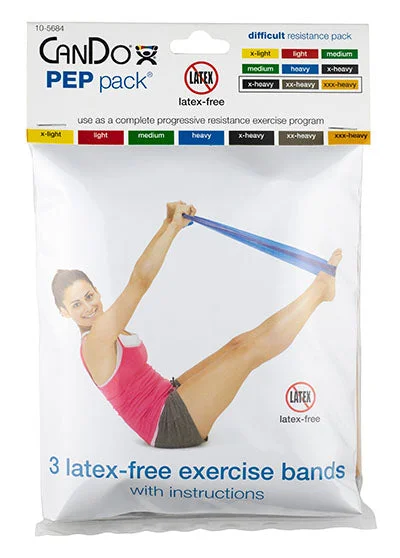 CanDo Latex-Free Exercise Band – PEP Pack – Difficult (Black, Silver, Gold) – 10-5684