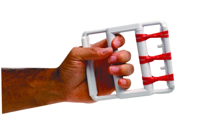 CanDo Latex Free rubber-band hand exerciser, with 5 red bands, case of 50