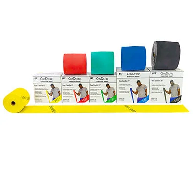 CanDo Low Powder Exercise Band – 50 yard rolls, 5-piece set (1 each: yellow, red, green, blue, black) – 10-5228