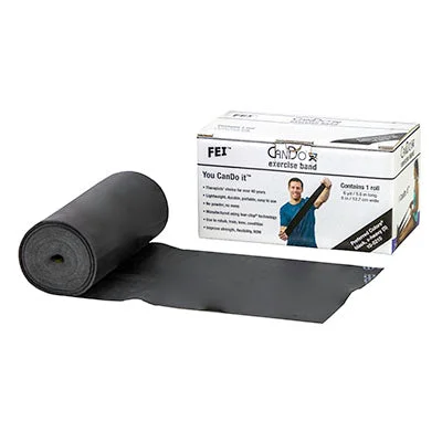 CanDo Low Powder Exercise Band – 6 yard roll – Black – x-heavy – 10-5215