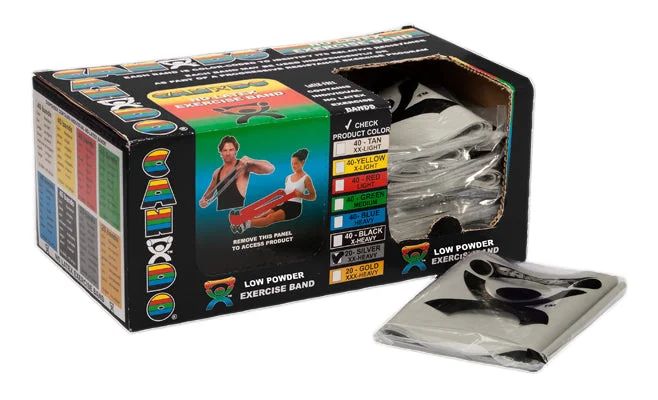 CanDo Low Powder Exercise Band – case of 40 (2 ea: boxes of 20), 4′ length – Silver – xx-heavy – 10-5246