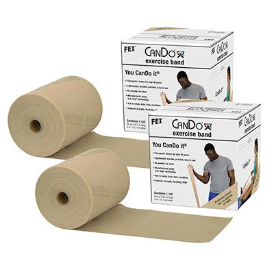 CanDo Low Powder Exercise Band – Twin-Pak – 100 yard (2 x 50 yard rolls) – Tan – xx-light – 10-5490