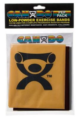 CanDo Low Powder Exercise Band Pep Pack – Challenging with black, silver and gold band – 10-5284