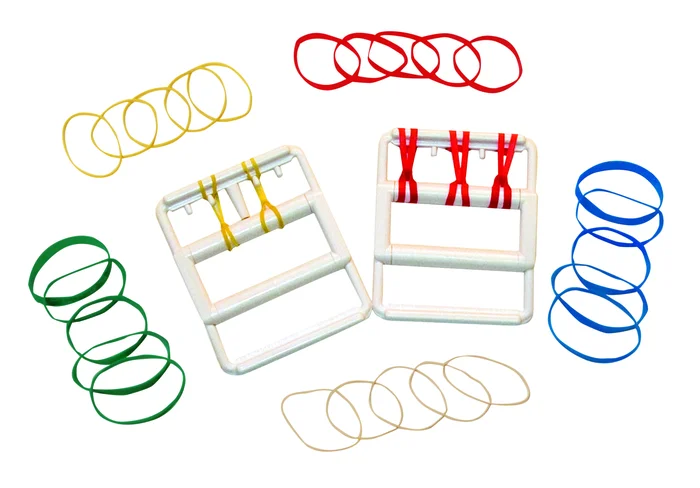 CanDo rubber-band hand exerciser, with 25 bands (5 each: tan, yellow, red, green, blue), case of | 10-1800-50