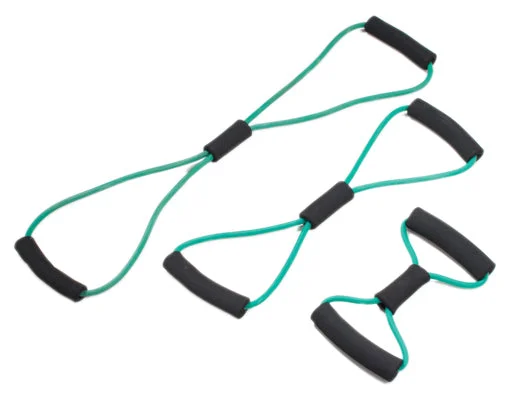 CanDo Tubing BowTie Exerciser – 3-piece set (14″, 22″, 30″), green – 10-5833