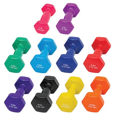 CanDo Vinyl Coated Dumbbell, 10 Piece Set (Each: 1, 2, 3, 4, 5, 6, 7, 8, 9, 10 lb) – 10-0572