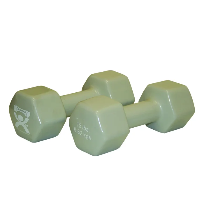 CanDo vinyl coated dumbbell – 15 lb – Silver, pair