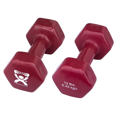 CanDo Vinyl Coated Dumbbell, Maroon (12 lb), Pair – 10-0567-2