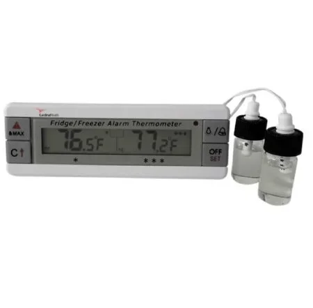 Cardinal CardinalHealth Refrigerator / Freezer Thermometer Fahrenheit / Celsius -40° to 70°C 2 Bottle Probes Flip-out Stand, Wall Mount Battery Operated – CH2941-5