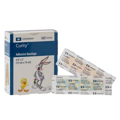 Cardinal Health Adhesive Strip Curity 3/4 X 3 Inch Plastic Rectangle Kid Design (Assorted Looney Tunes) Sterile, 1/BX