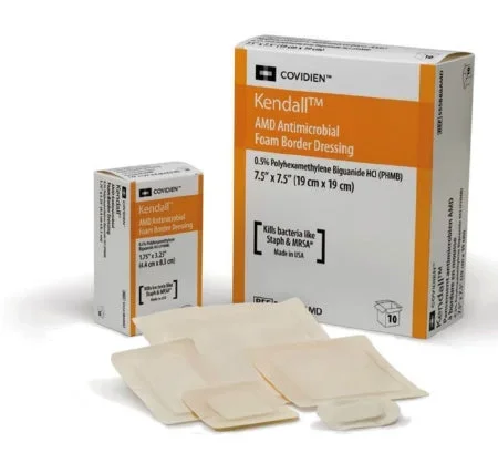 Cardinal Kendall AMD Antimicrobial Foam Dressing 7-1/2 X 7-1/2 Inch Square Adhesive with Border Sterile – 55588BAMD
