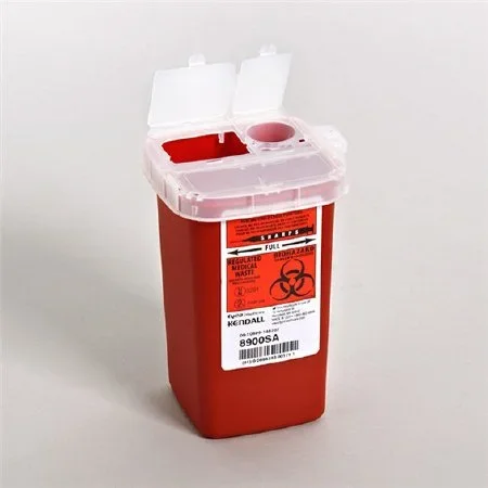 Cardinal SharpSafety Phlebotomy Sharps Container 1-Piece 6-1/4 H X 4-1/2 W X 4-1/4 D Inch 1 Quart Red Vertical Entry Lid – 8900SA
