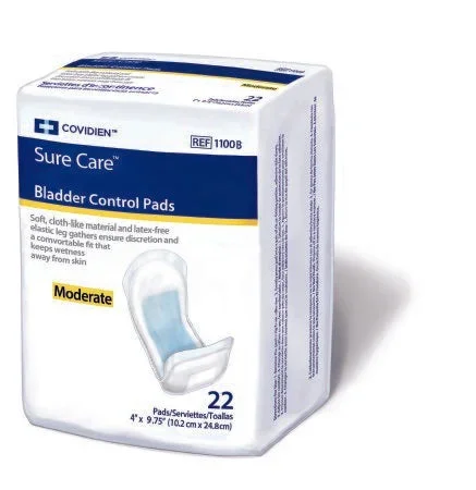 Cardinal Sure Care Bladder Control Pad 9-3/4 Inch Length Moderate Absorbency Polymer One Size Fits Most Unisex Disposable – 1100B