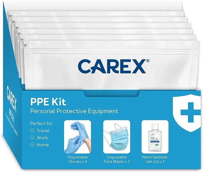 Carex PPE Portable Kit – 2 Pair Gloves, 2 Face Masks, 1 Bottle Sanitizer