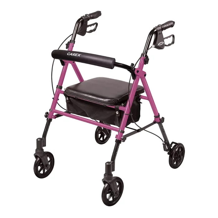 Carex Step ‘N Rest Aluminum Folding Rollator Walker with Seat, Storage, & Backrest