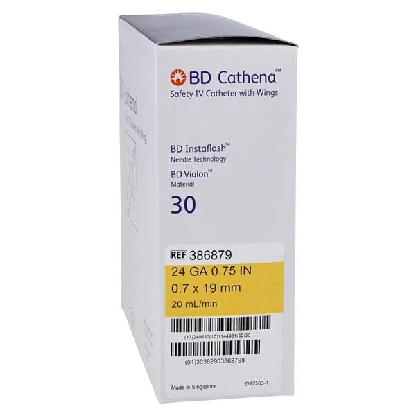 Cathena Safety IV Catheter without Multiguard Technology or Wings, Yellow, 24G x 0.75″, 20 mL/min Gravity Flow Rate