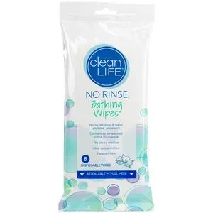 Cleanlife Products No-rinse Bathing Wipes, Alcohol-Free 8 x 8
