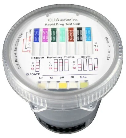 CLIAWAIVED CLIAwaived Drugs of Abuse Test 14-Drug Panel with Adulterants AMP, BAR, BUP, BZO, COC, mAMP/MET, MDMA, MTD, OPI, OXY, PCP, PPX, TCA, THC (BL, CR, NI, pH, SG) Urine Sample CLIA Waived 25 Tests – CLIA-14-RDTC