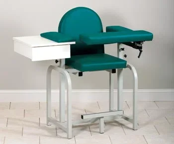 Clinton Industries Lab-X Series Extra-Tall Blood Drawing Chair with Drawer Single Adjustable Flip Armrest Cream – 66022