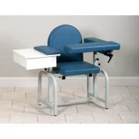 Clinton Lab X Series Blood Drawing Chair with Flip-Arm and Drawer, Royal Blue