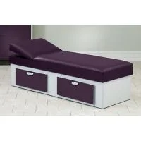 Clinton Upholstered Apron Couch with Double Drawer Storage, Wedgewood