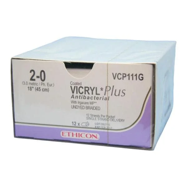 Coated Vicryl Plus Suture 2-0 12×18″ Triclosan/Polyglactin 910 Brd Undyed 12/Bx