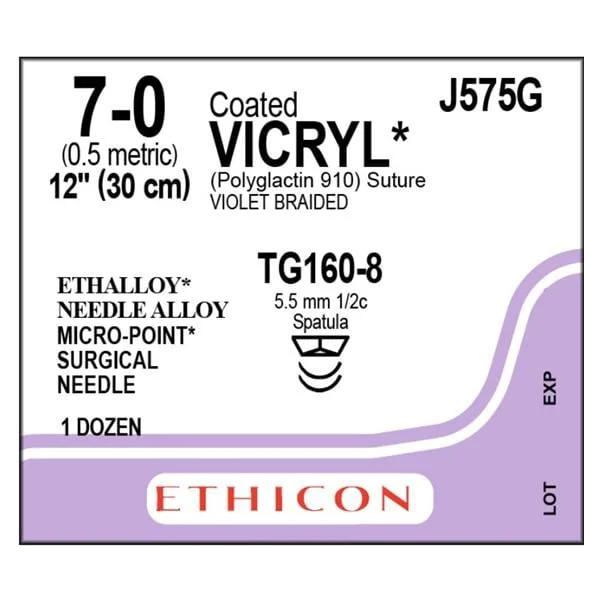 Coated Vicryl Suture 7-0 12″ Polyglactin 910 Braid TG160-8/TG160-8 Violet 12/Bx