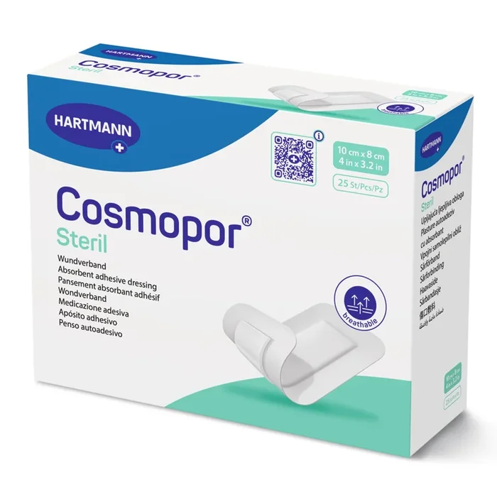 Cosmopor Silicone Absorbent Island Dressing with Silicone Adhesive, Sterile 3.2” x 4” Dressing, 1.5” x 2.6” Pad