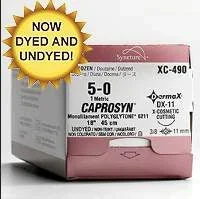 Covidien Caprosyn Suture with Needle Absorbable Uncoated Undyed Suture Monofilament Polyester Size 5-0 18 Inch Suture 1-Needle 19 mm Length 3/8 Circle Reverse Cutting Needle – SC5616G