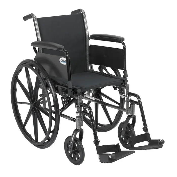 Cruiser III Light Weight Wheelchair with Flip Back Removable Arms, Full Arms, Swing away Footrests, 18″ Seat