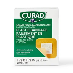 Curad Plastic Adhesive Patch, 1.5 x 1.5, 100 EA/BX