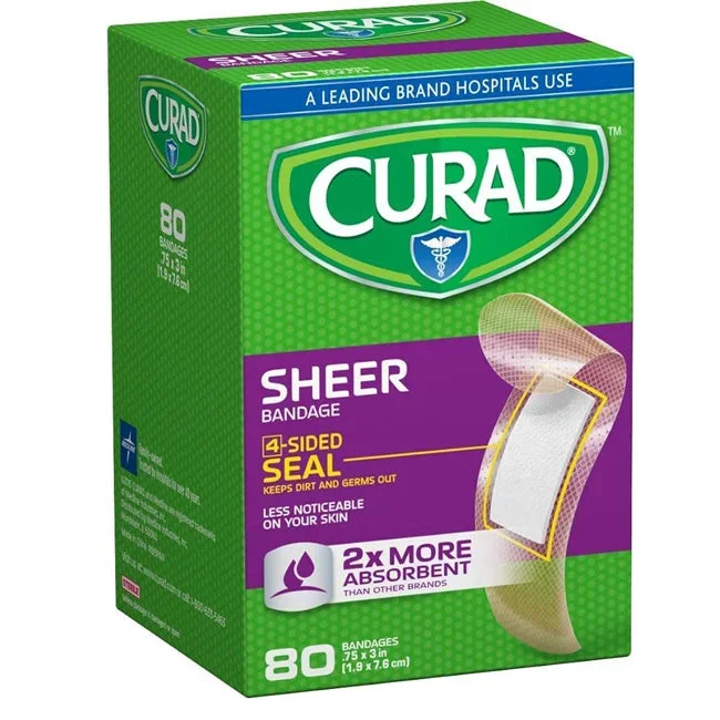 Curad Sheer Adhesive Bandages 0.75″ x 3″ Size 80 Count