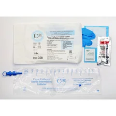 Cure Medical Intermittent Catheter Kit Catheter Closed System / Straight Tip 8 Fr. Without Balloon, 100 EA/CS