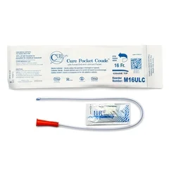 Cure Medical Urethral Catheter Pocket Cath Coude Tip Uncoated PVC 16 Fr. 16″, 30 EA/BX
