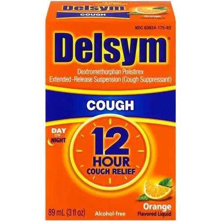 Delsym Adult 12-Hour Liquid Cough Suppressant, Orange 3 oz