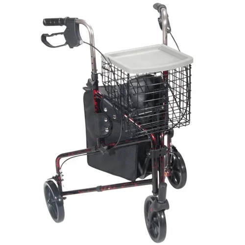 Deluxe Three Wheel Aluminum Rollator with Basket