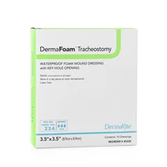 Dermarite Foam Dressing DermaFoam Tracheostomy 3-1/2 x 3-1/2″ Fenestrated Square Non-Adhesive without Border Sterile, 1/EA
