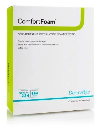 DermaRite Industries ComfortFoam Silicone Foam Dressing 4 X 8 Inch Rectangle Silicone Adhesive without Border Sterile – 44480