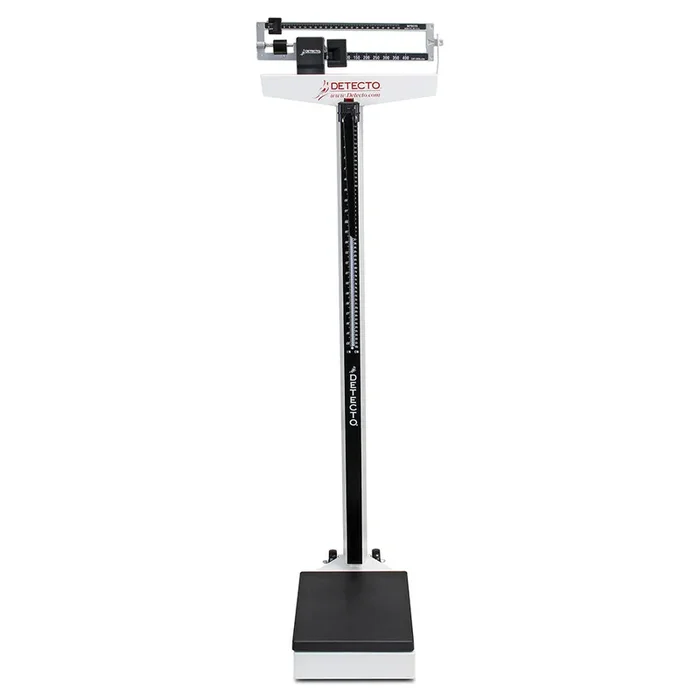 Detecto Eye-Level Physician Scale with Height Rod and Wheels – White, 450 lb x 4 oz