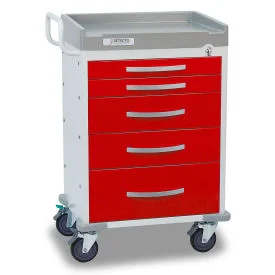 DETECTO Rescue Series ER Medical Cart, 5 Red Drawers