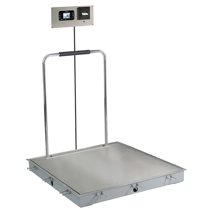 Detecto Solace Stainless Steel Dialysis Scale with Printer and Hand Rail – 36″ x 36″