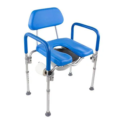 Dignity Commode Shower Chair, Padded, Adjustable Height, Toilet Paper Holder, Blue – 43-2393