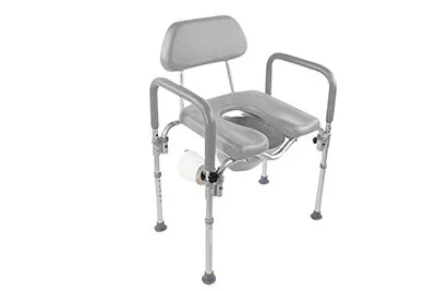 Dignity Commode Shower Chair, Padded, Adjustable Height, Toilet Paper Holder, Gray – 43-2394