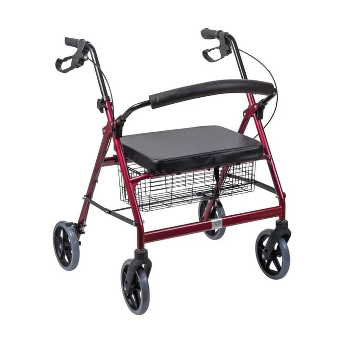 DMI Extra-Wide Heavy Duty Steel Rollator Walker – Red