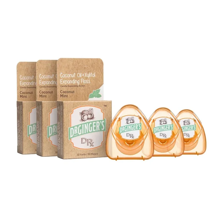 Dr. Ginger’s All-Natural Dental Floss with Coconut Oil, Coconut Mint Flavor, 32yds (Pack of 3)