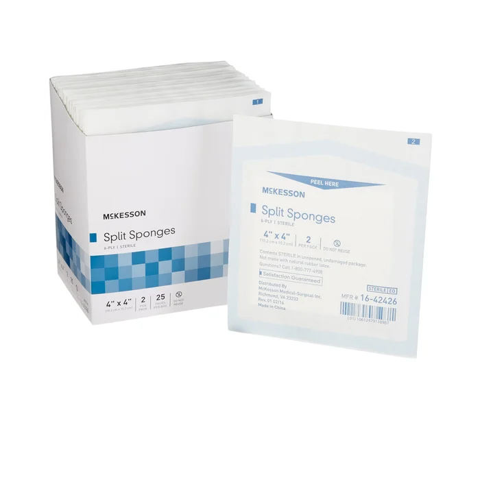 Drain Sponge McKesson 4 X 4 Inch 6-Ply Sterile 2 per Pack, 16-42426