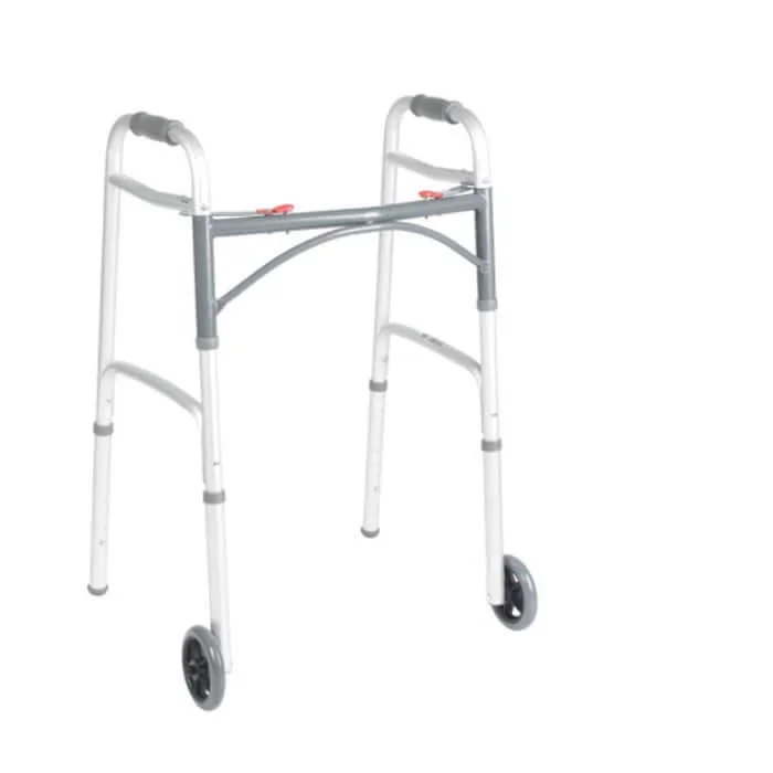 Drive Deluxe Folding Two-Button Walker With 5″ Wheels
