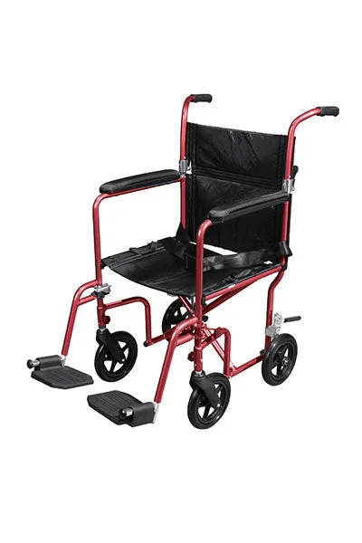 Drive, Flyweight Lightweight Transport Wheelchair with Removable Wheels, Red – 43-3042