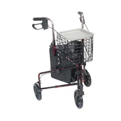 Drive Medical 3 Wheel Rollator Rolling Walker with Basket Tray and Pouch, Flame Red